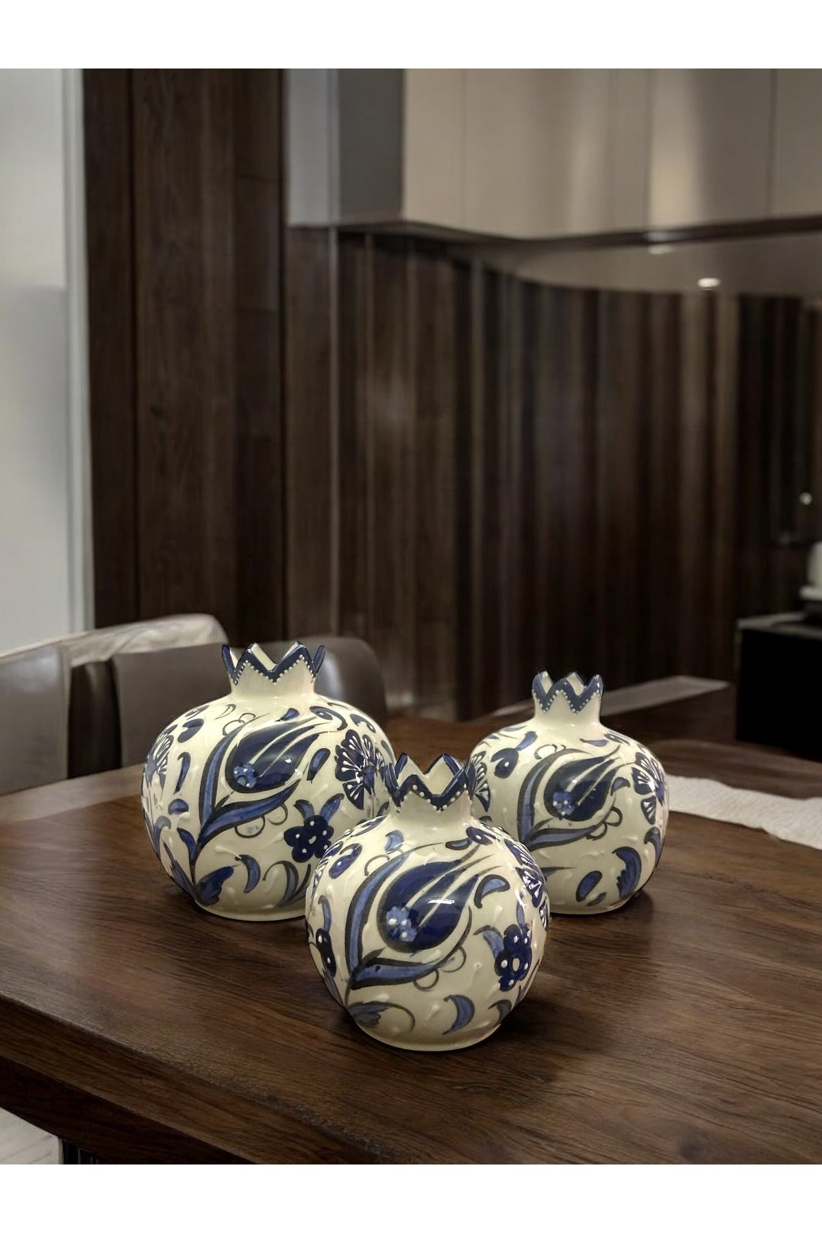 STORESZA Decorative Handmade Tile Pomegranate Set Blue White - 3 Parca - MALLTURK