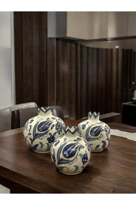 STORESZA Decorative Handmade Tile Pomegranate Set Blue White - 3 Parca - MALLTURK