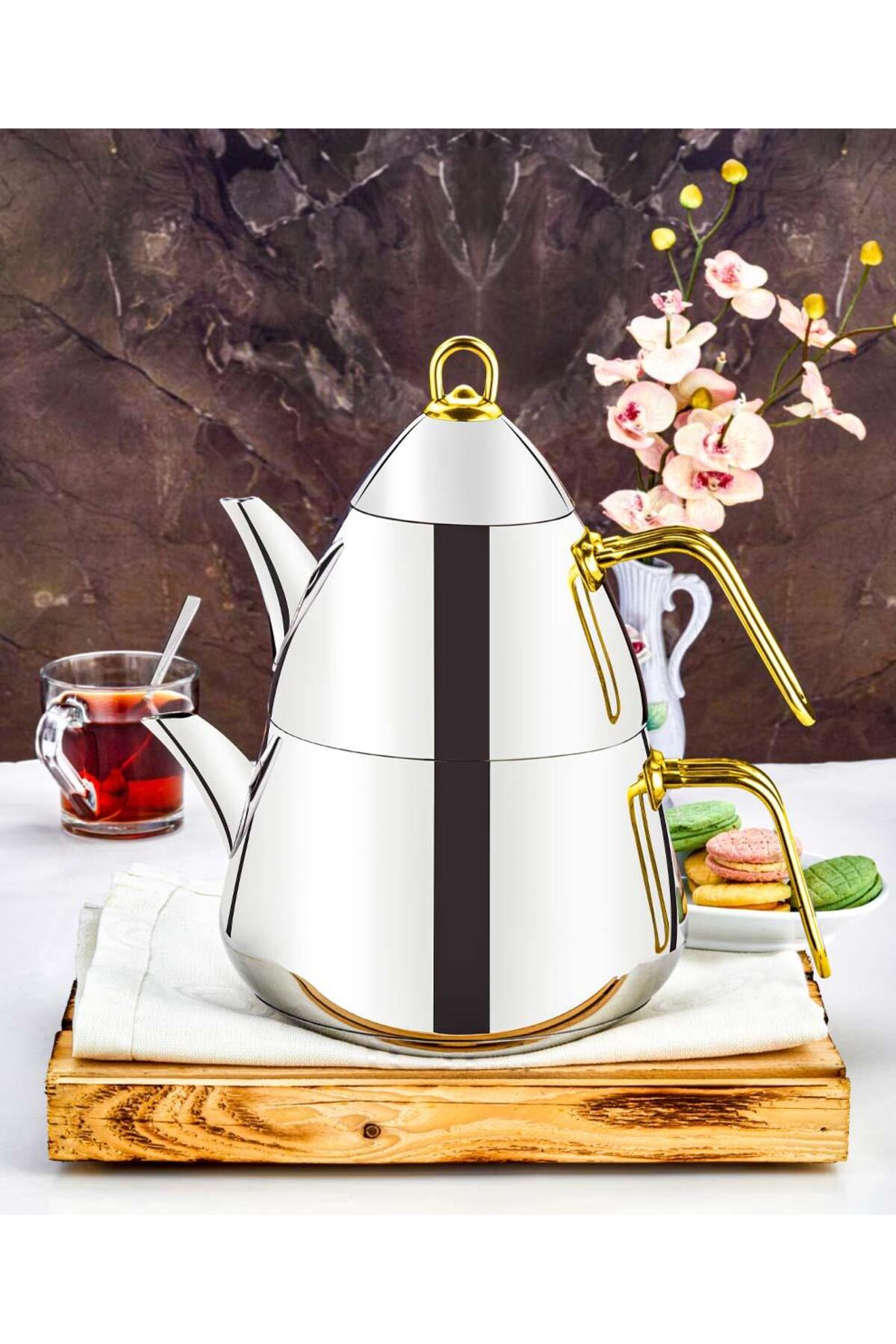 Evimsaray sahika Medium Size Teapot Set Gold - Price, Reviews - MALLTURK