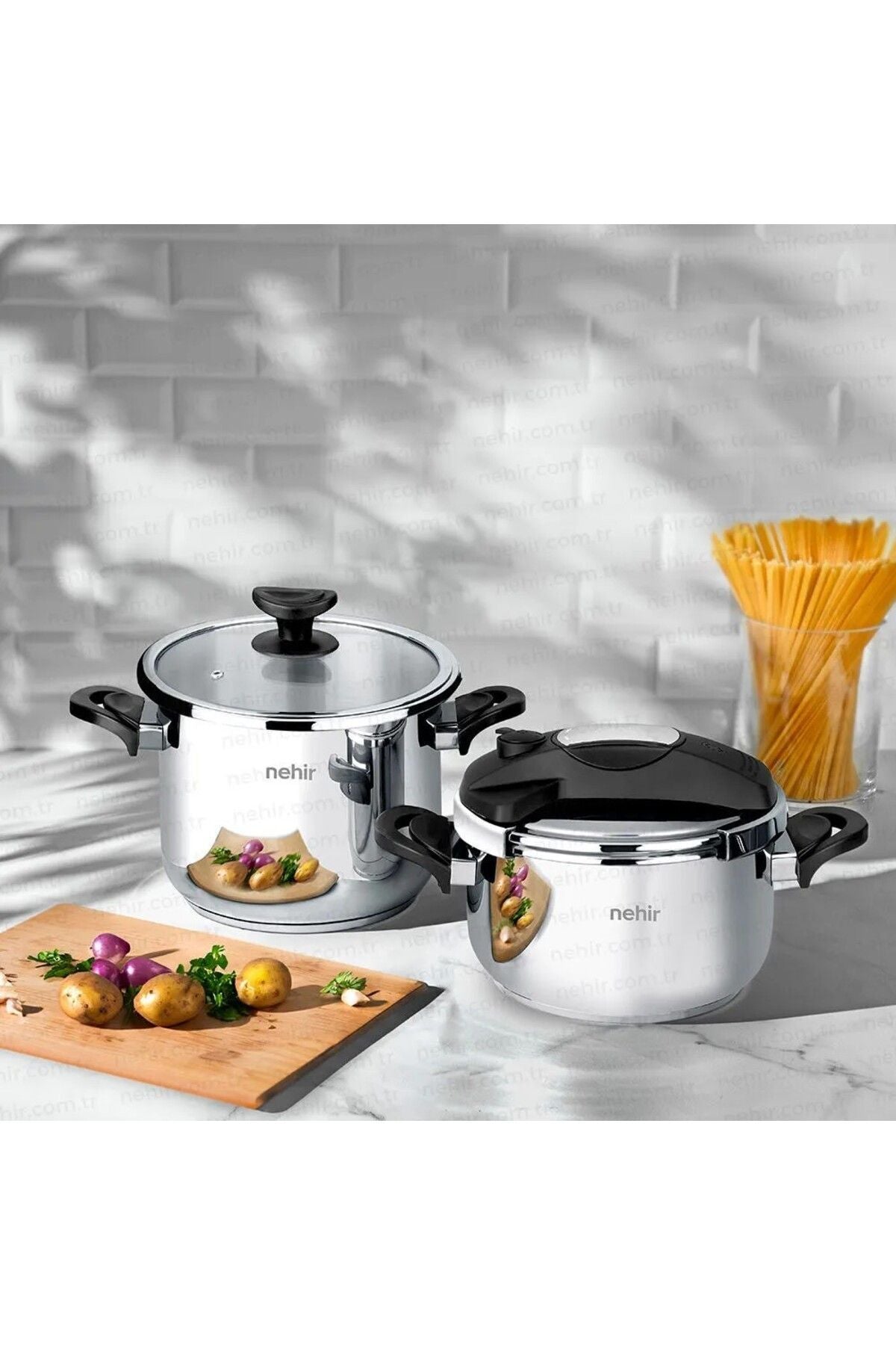 Nehir Silver Matik 7+4 Lt 4-Piece Pressure Cooker Set - MALLTURK