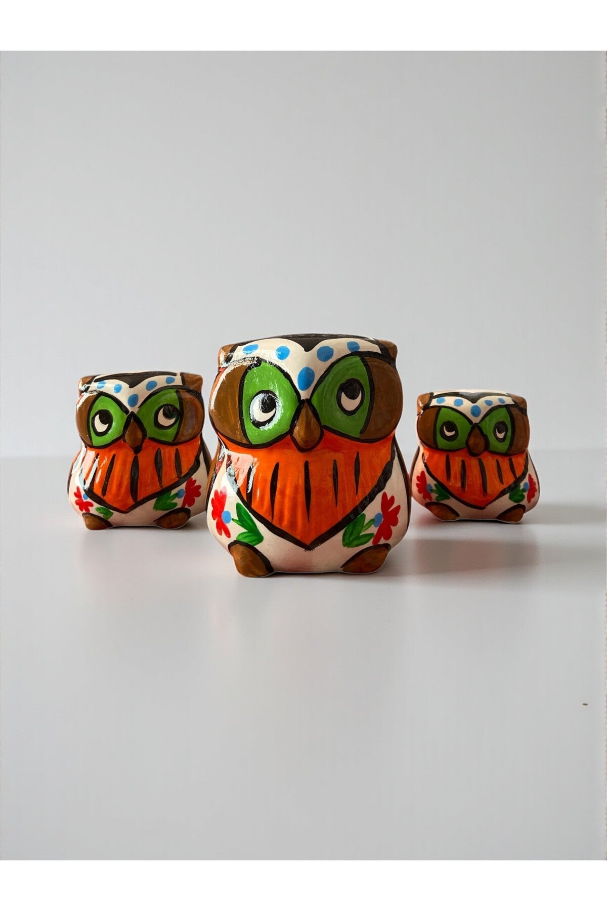 YOOS Handmade Brush Craftsmanship Ceramic 3-Piece Owl Set - MALLTURK