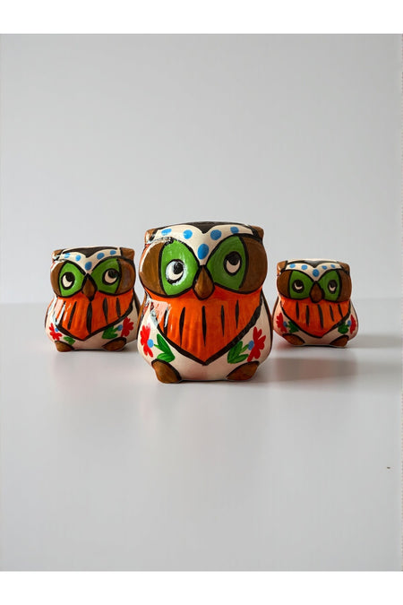 YOOS Handmade Brush Craftsmanship Ceramic 3-Piece Owl Set - MALLTURK