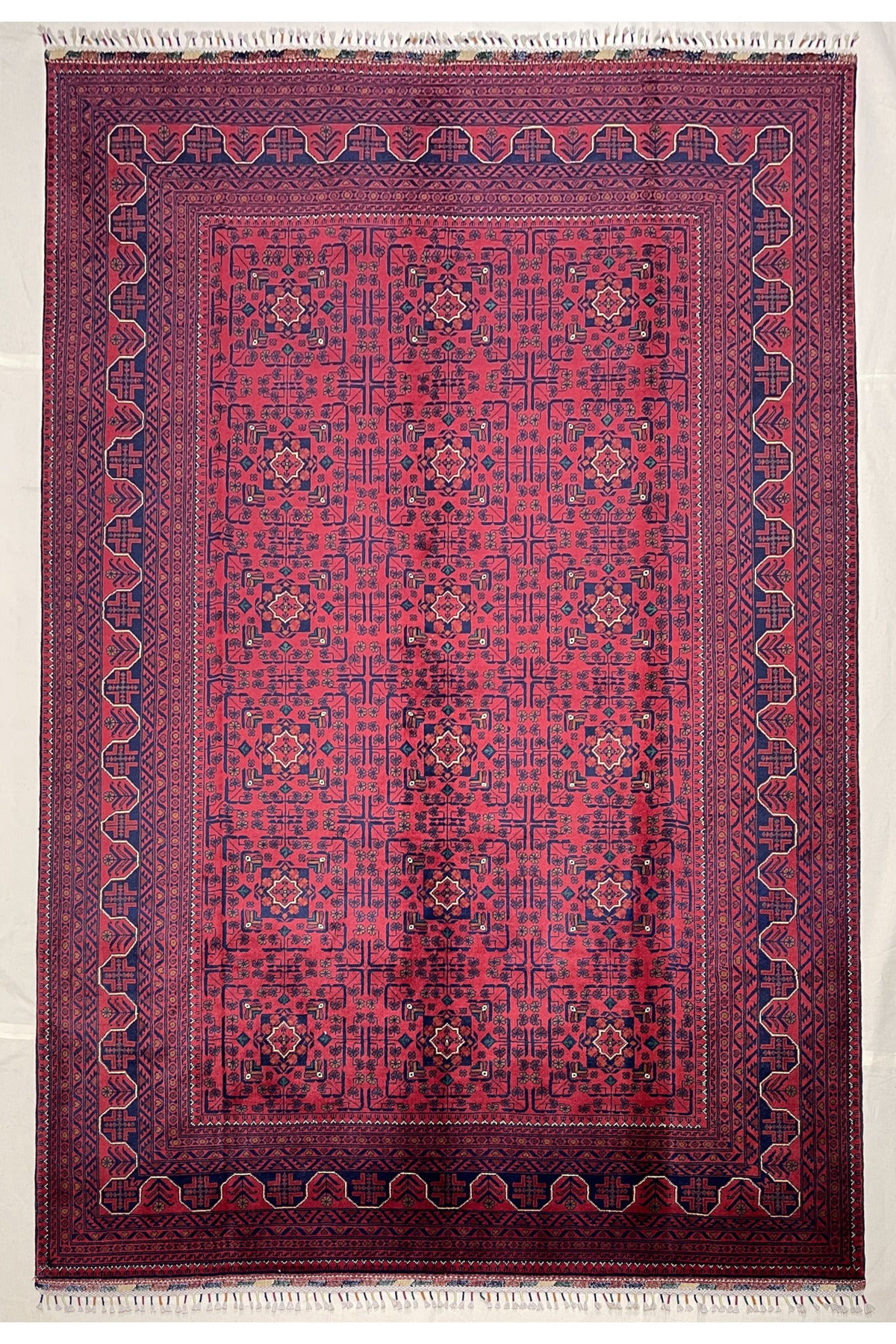 Afghan Rug Hand-Woven 6 Meter 100% Wool Natural Dye Handicraft ile Harika Yildiz Pattern
