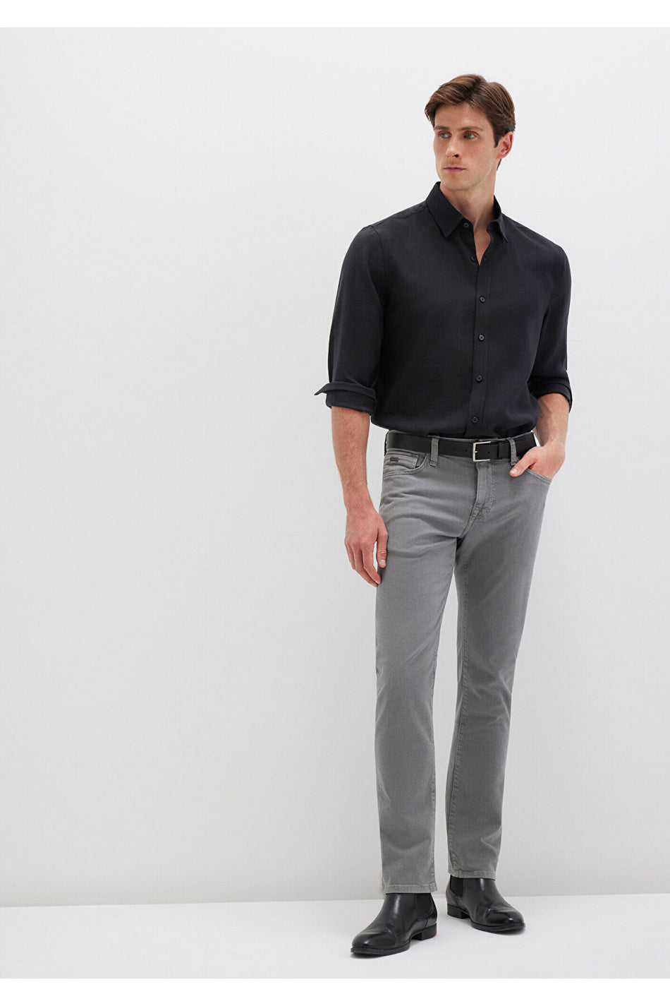 Mavi Marcus Black Dark Grey Gabardine Trousers 0035182453 - MALLTURK
