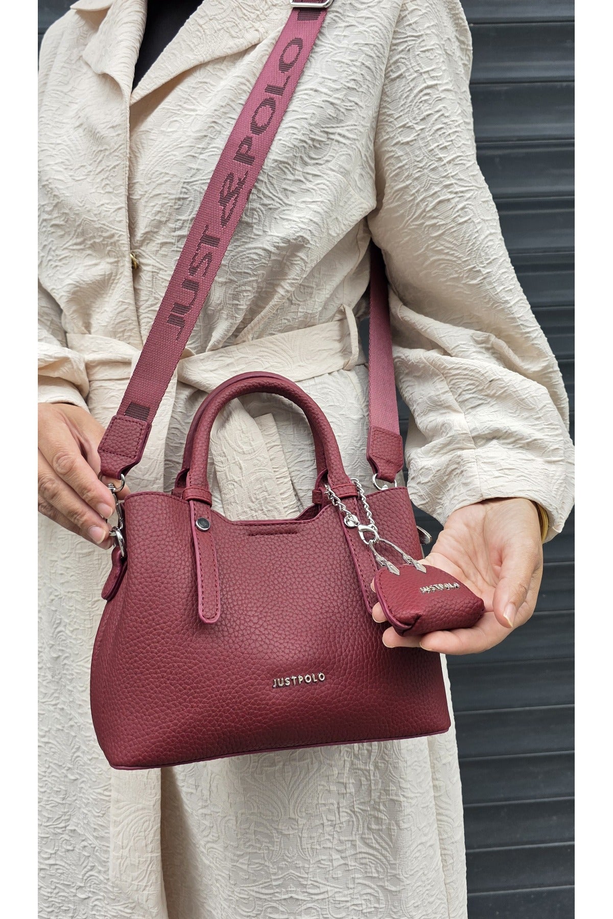 Just Polo Original Women's New Season 3-Compartment Luxury Soft Leather Adjustable Crossbody Stylish Shoulder Bag Burgundy - MALLTURK