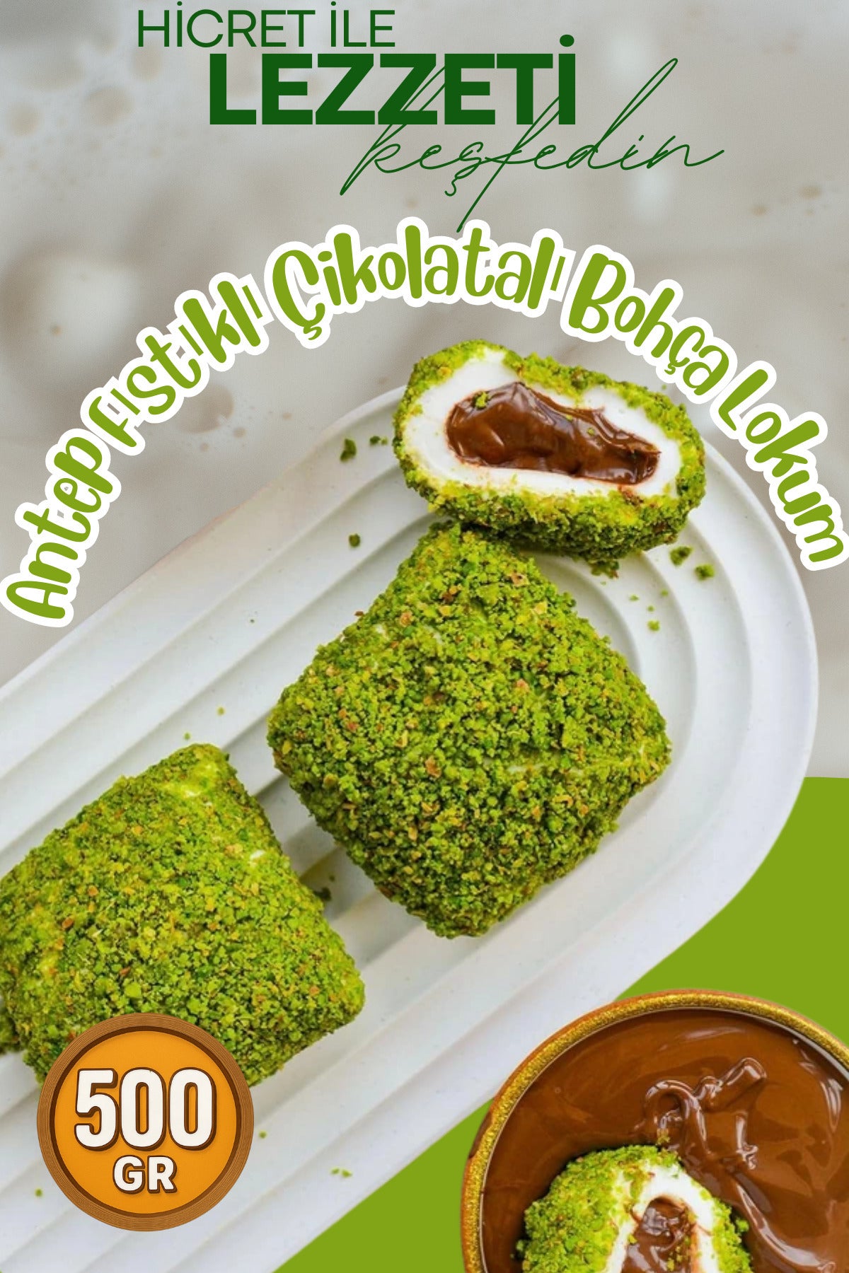Hicret kuruyemis Pistachio Chocolate bohca Turkish Delight 500 g - MALLTURK
