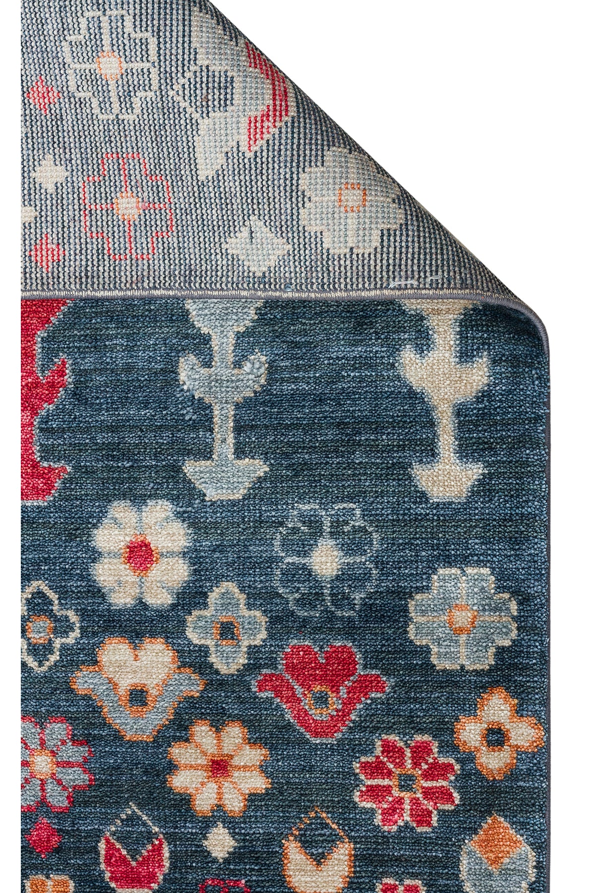 Vog Hali Efsun Handmade Navy Blue Lyocell Special Loom Modern Usak Patterned Fringed Living Room Carpet - MALLTURK