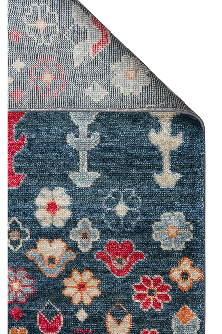 Vog Hali Efsun Handmade Navy Blue Lyocell Special Loom Modern Usak Patterned Fringed Living Room Carpet - MALLTURK