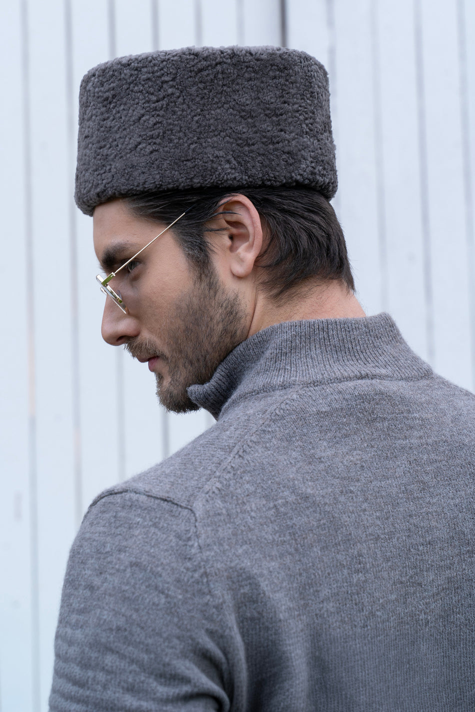Fubileather Caucasian Fur Hat Leather Hat Gray