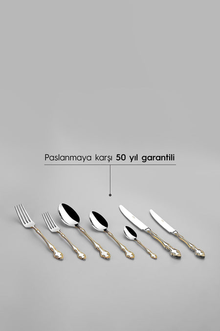 Nehir adriana altin Plain 12 Place Setting 89 Piece Boxed Flatware Set - MALLTURK