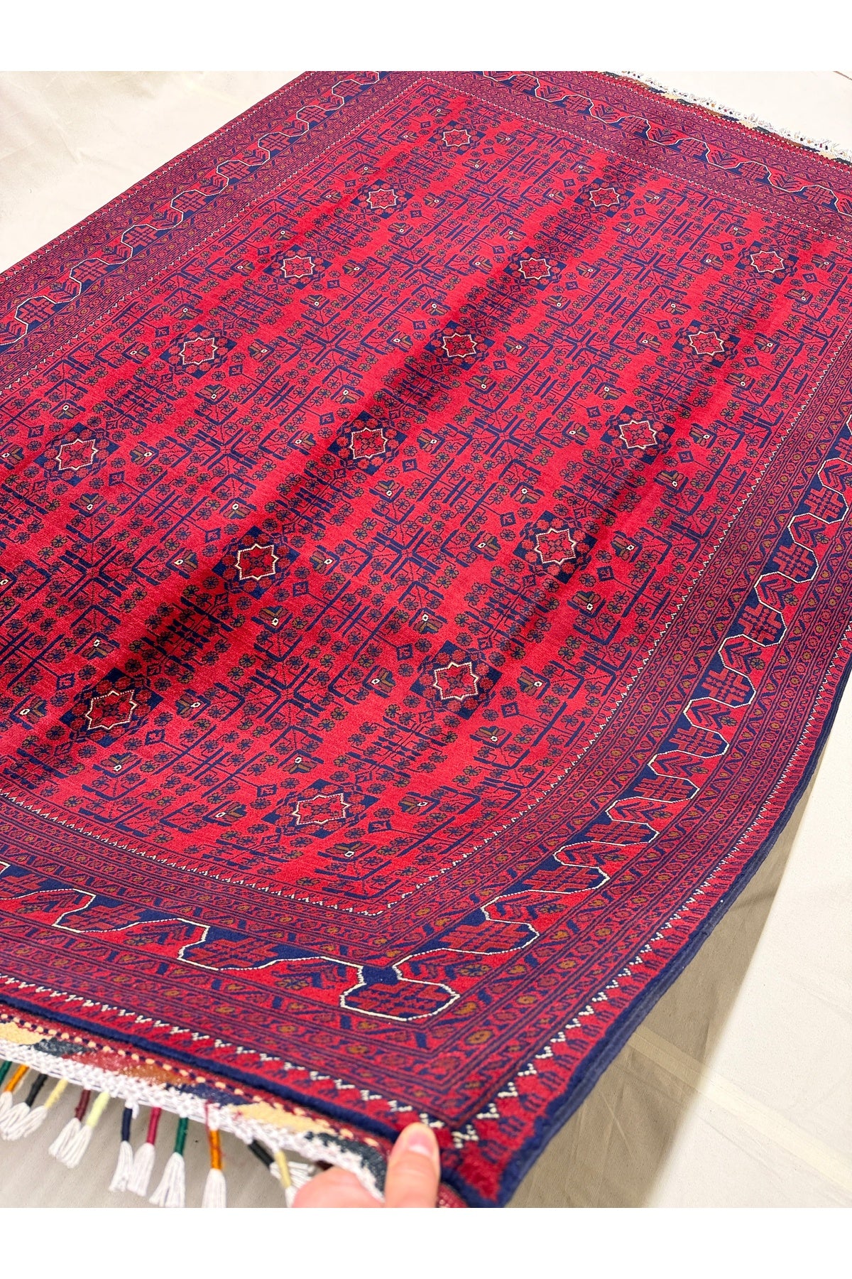 Afghan Rug Hand-Woven Hamyap 6 Meter 100% Wool Natural Dye Yildiz Pattern