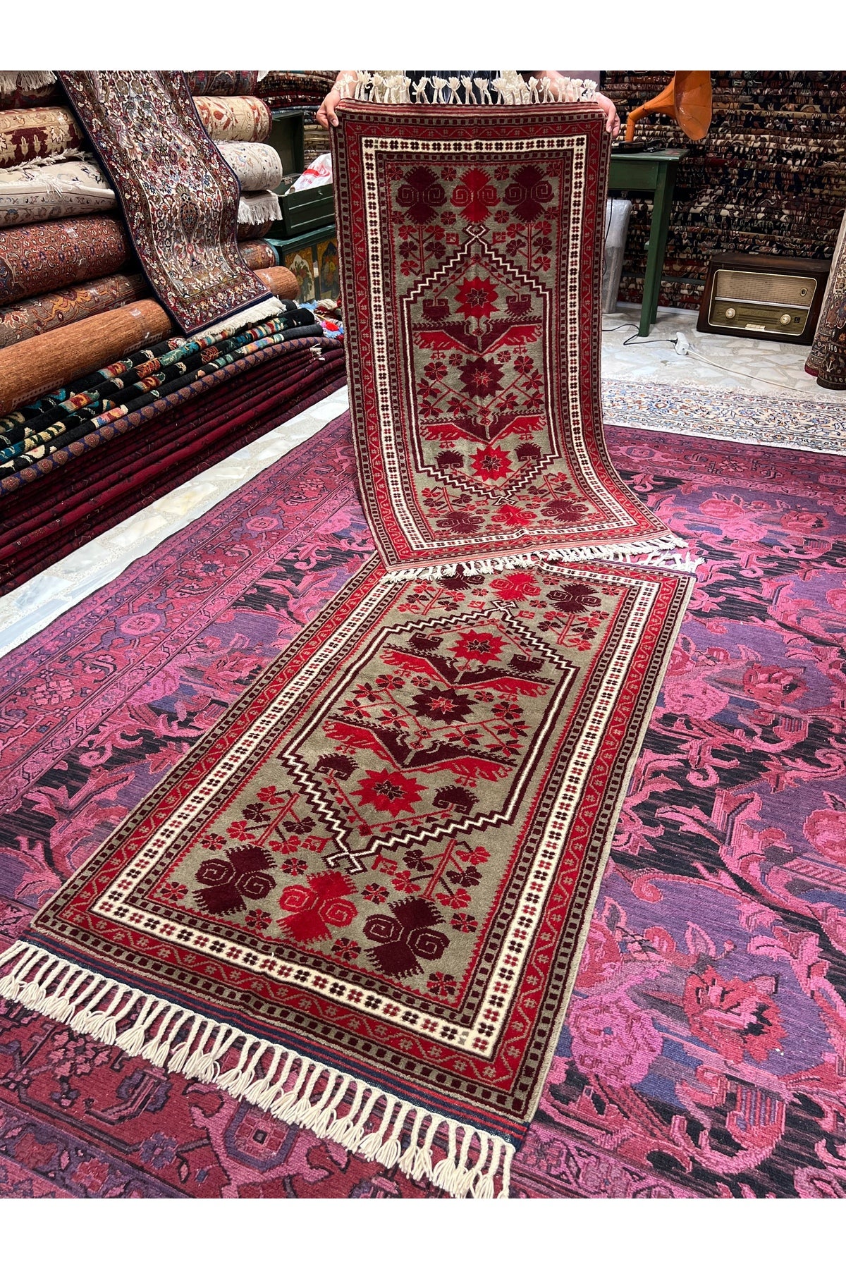 RD RAMAZAN DAG Hand Rug Art Hand-Woven Yagcibedir Rug Wool Fringe with Kirman Wool Woven Size 160x90..