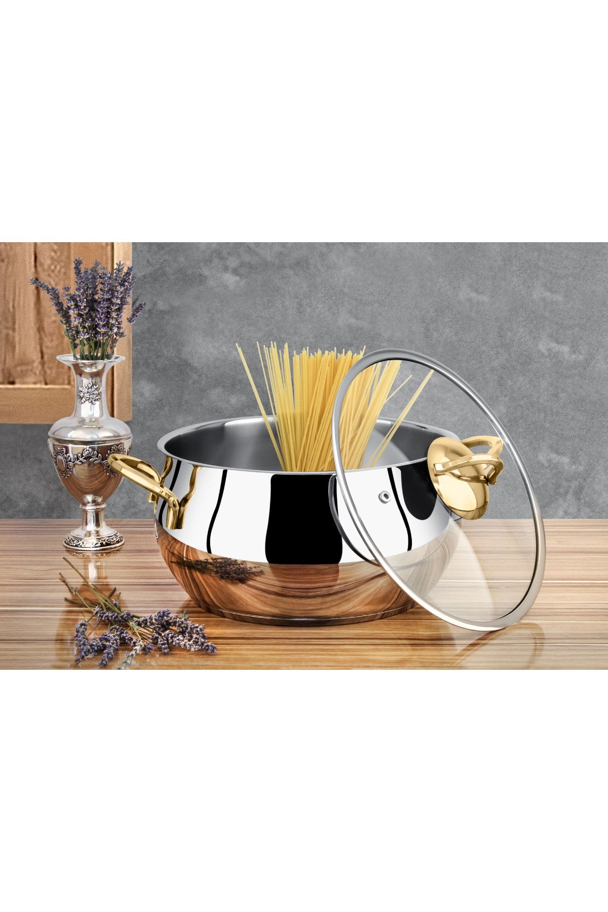 Lines Zeycan Derin Kure Pot Altin Handle 2 Prc.- Glass Lid