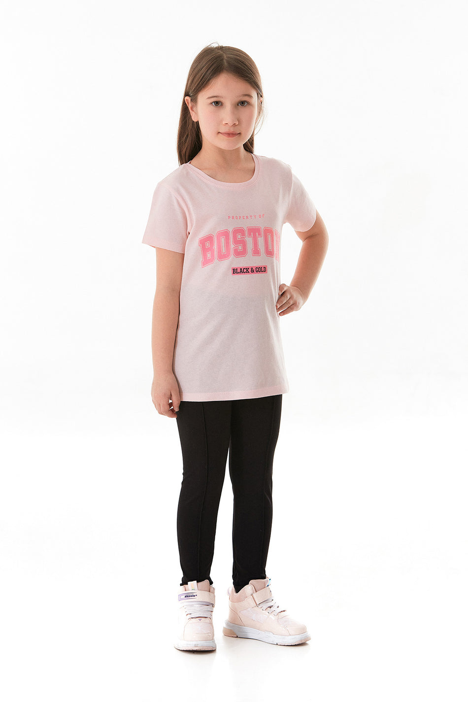 100% Cotton Boston Text Printed Girls' T-Shirt