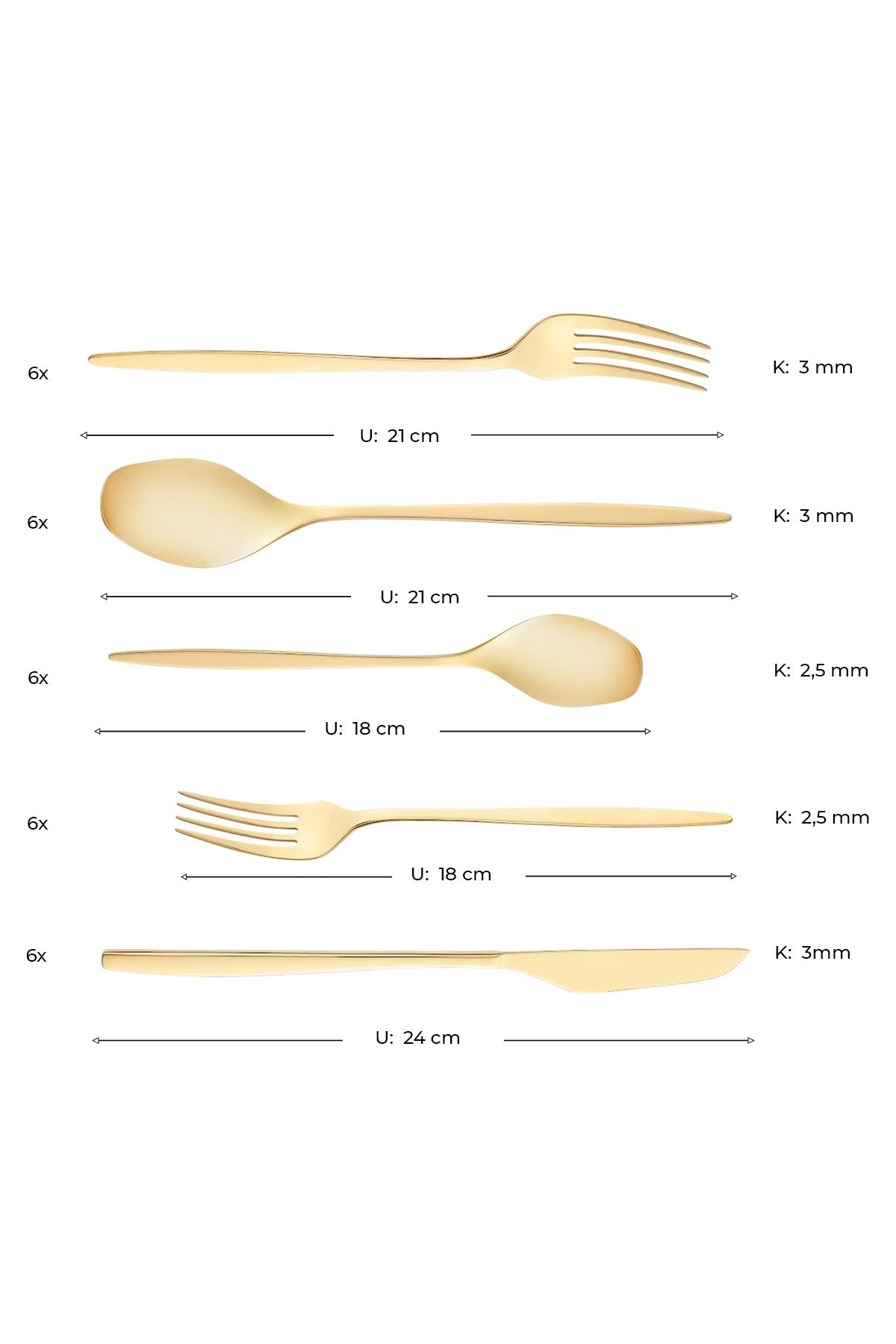 Emsan alisa 30 Piece 6 Place Setting parlak gold Boxed Flatware Set - MALLTURK