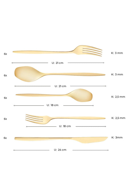 Emsan alisa 30 Piece 6 Place Setting parlak gold Boxed Flatware Set - MALLTURK