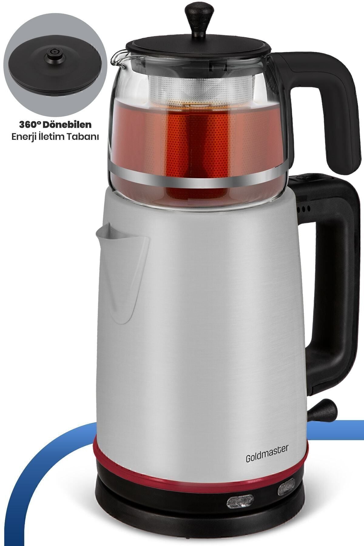 GoldMaster Dem inox 2200 Watt XL Stainless Steel Tea Maker and Water Heater with Stainless Steel Teapot - MALLTURK