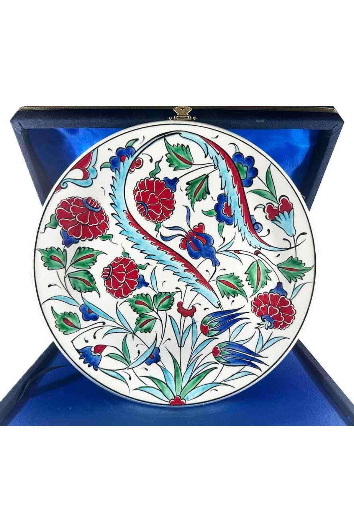 Cini Evi Cultural Gift Pomegranate and Blue Tulip Patterned Iznik Tile Plate - MALLTURK