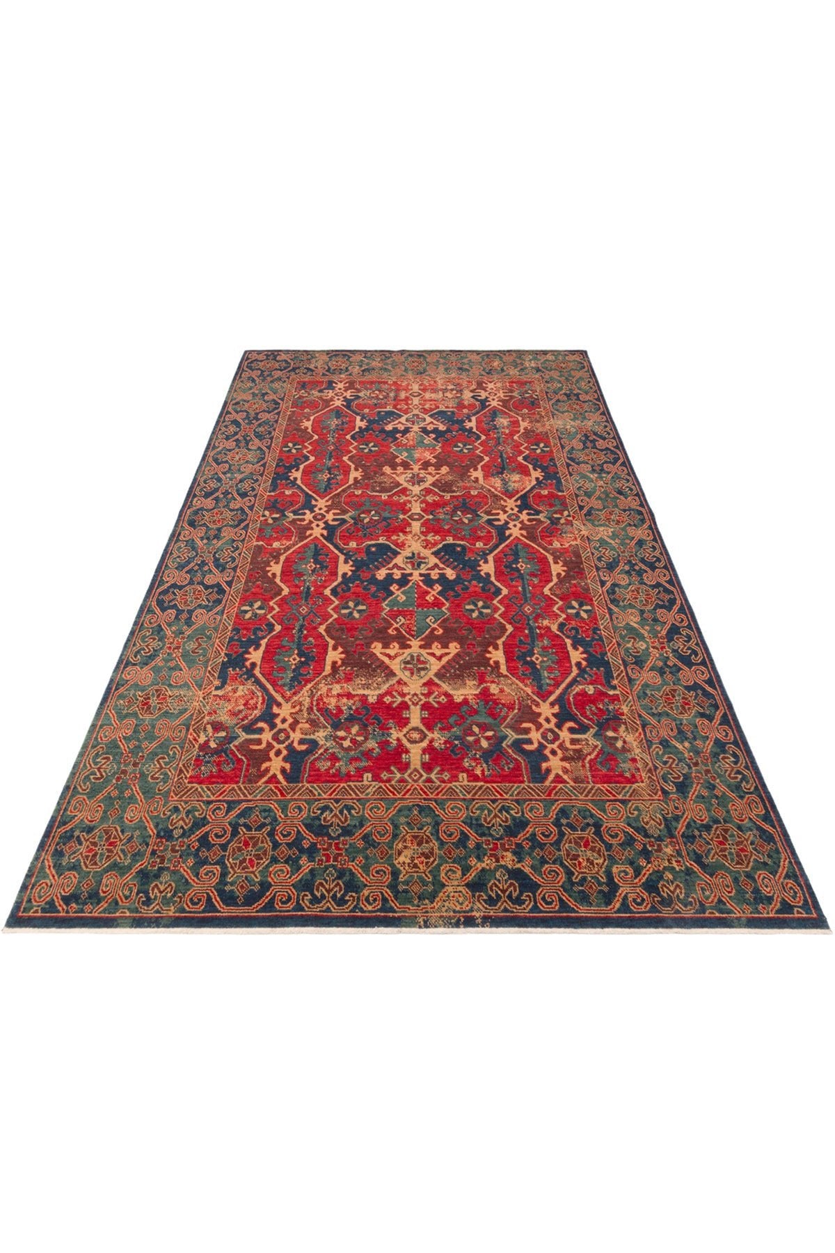 Cool Rug Mardin Red Anatolian Pattern Soft Glossy % 100 Natural Yarn Wool Hand-Woven Living Room Rug - MALLTURK