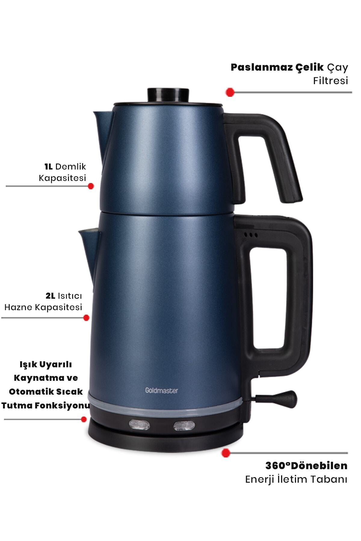 GoldMaster Sefam By-5314em 2200 W Stainless Steel Tea Maker Aegean Blue - MALLTURK