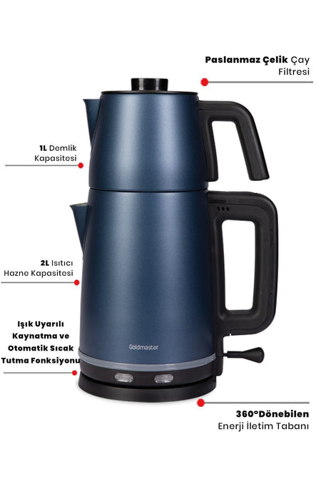 GoldMaster Sefam By-5314em 2200 W Stainless Steel Tea Maker Aegean Blue - MALLTURK