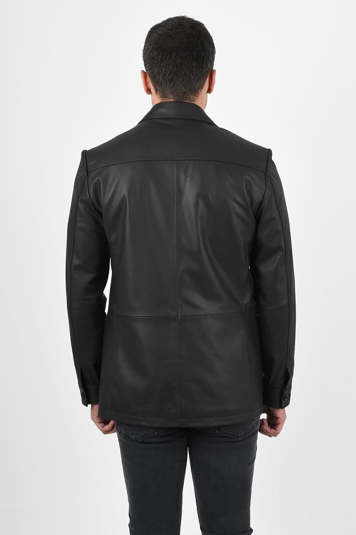 ALIN Martell Men's Genuine Leather Blazer Leather Jacket Black - MALLTURK