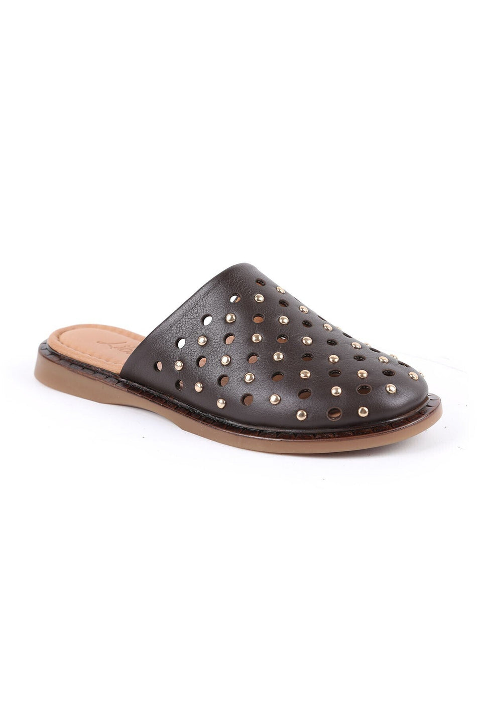 Ballerines à enfiler pour femme, découpes laser, clous, cuir antique, chaussures de maman L082.26683