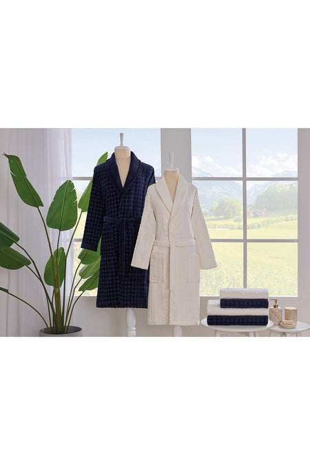 Ozdilek Tricot Velvet Family Bathrobe Set - MALLTURK