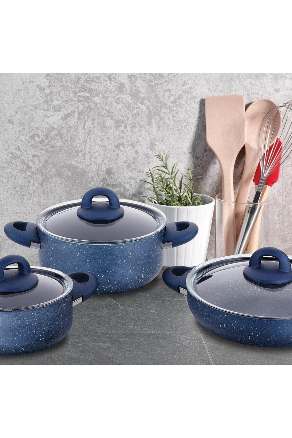 KORKMAZ Bella Granite Azura 7 Piece Cookware Set