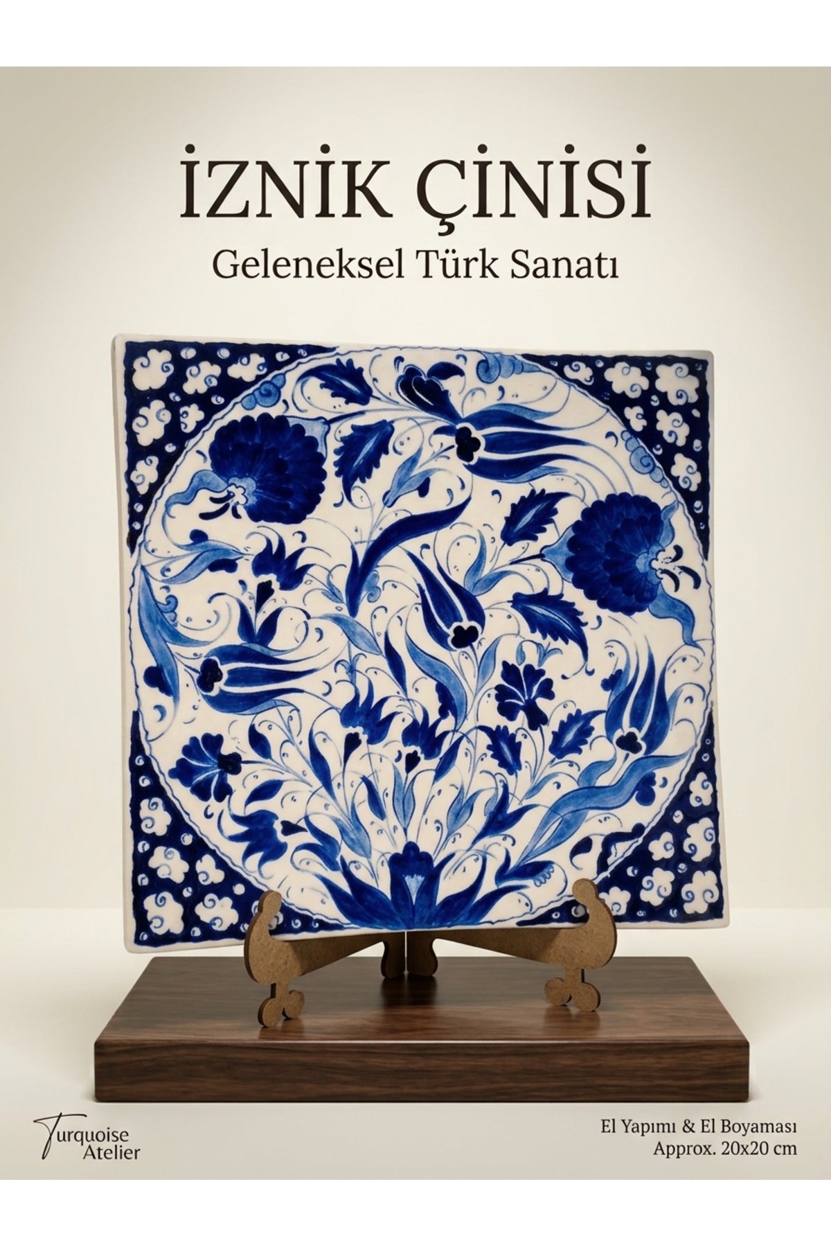 Kutahya Cini Traditional Handmade Tile Tile Wall Art (20x20 cm) - MALLTURK