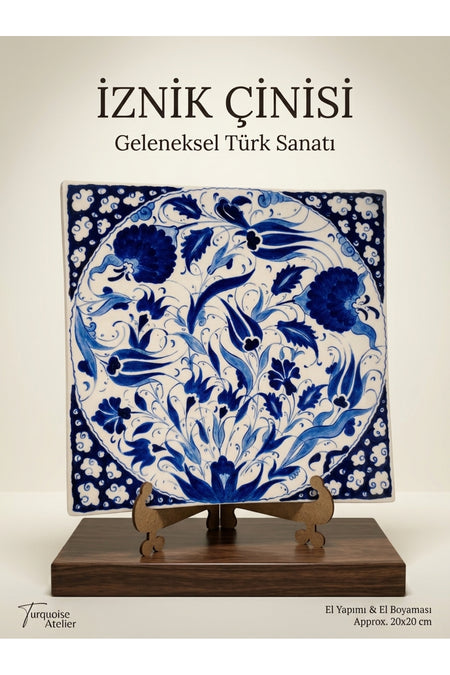 Kutahya Cini Traditional Handmade Tile Tile Wall Art (20x20 cm) - MALLTURK