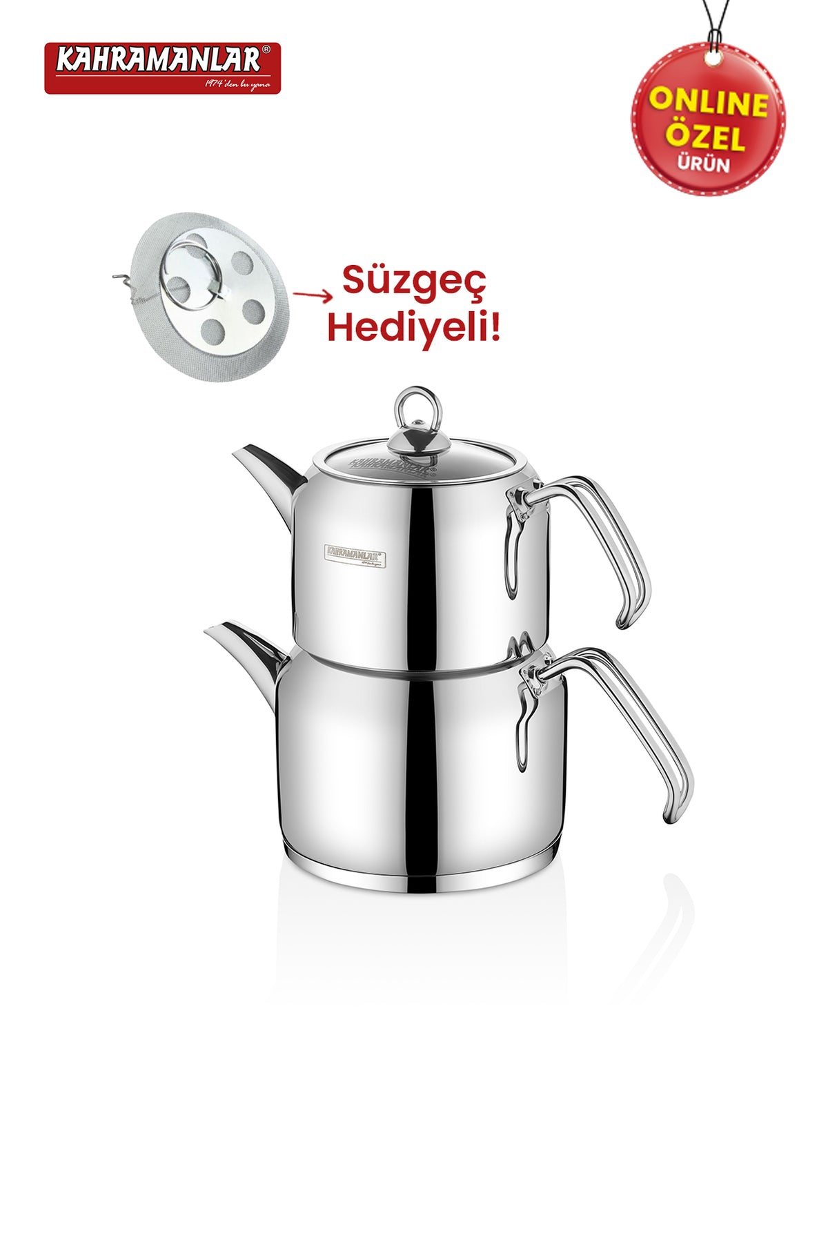 Kahramanlar Deluxe Mega Size Platinum 4-Piece Teapot Set - MALLTURK