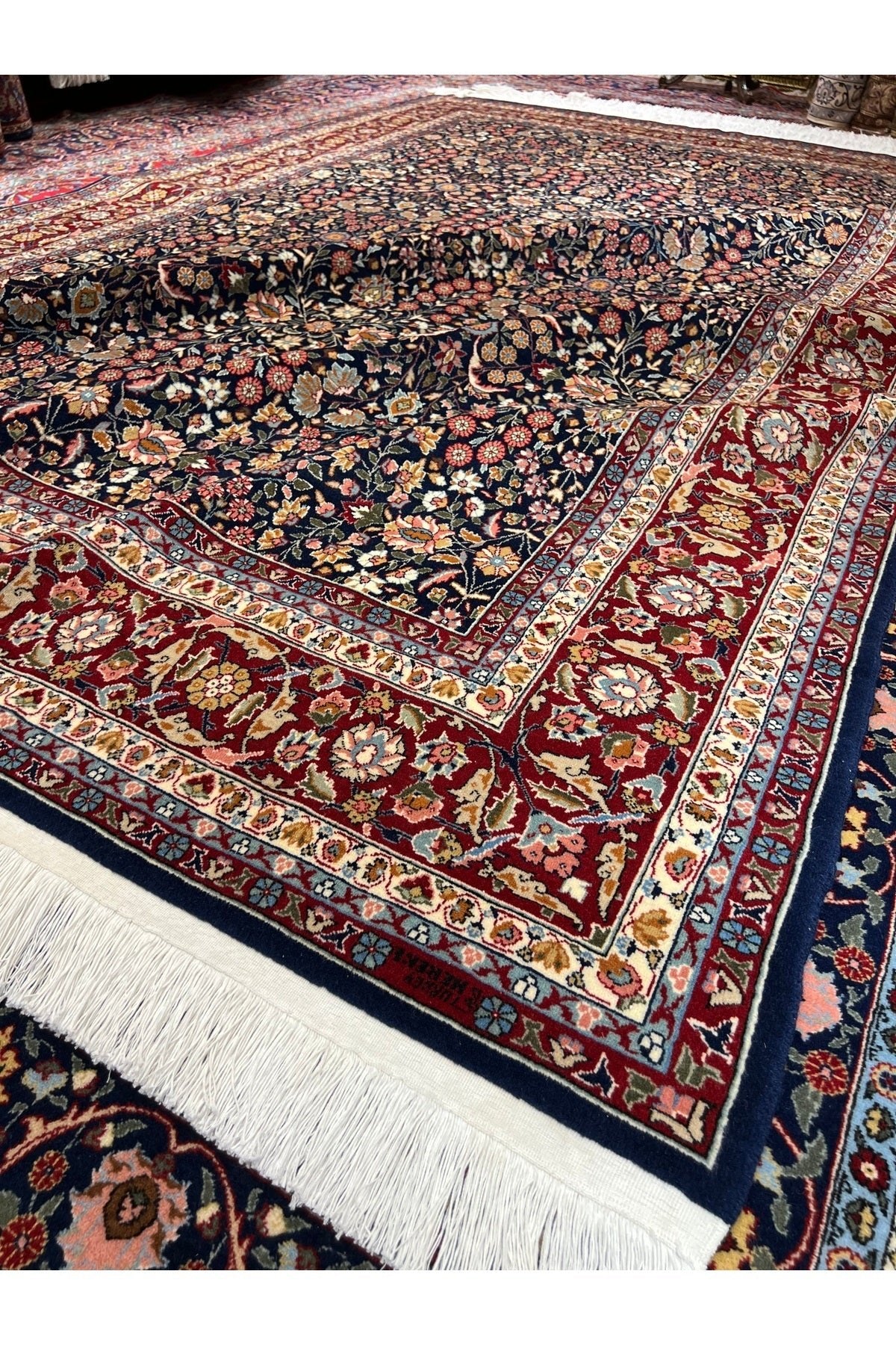 RD RAMAZAN DAG Hand Rug Art Hand-Woven Turkey Hereke Rug Signed Seven Mountains Flower Design Size 310x200 - MALLTURK