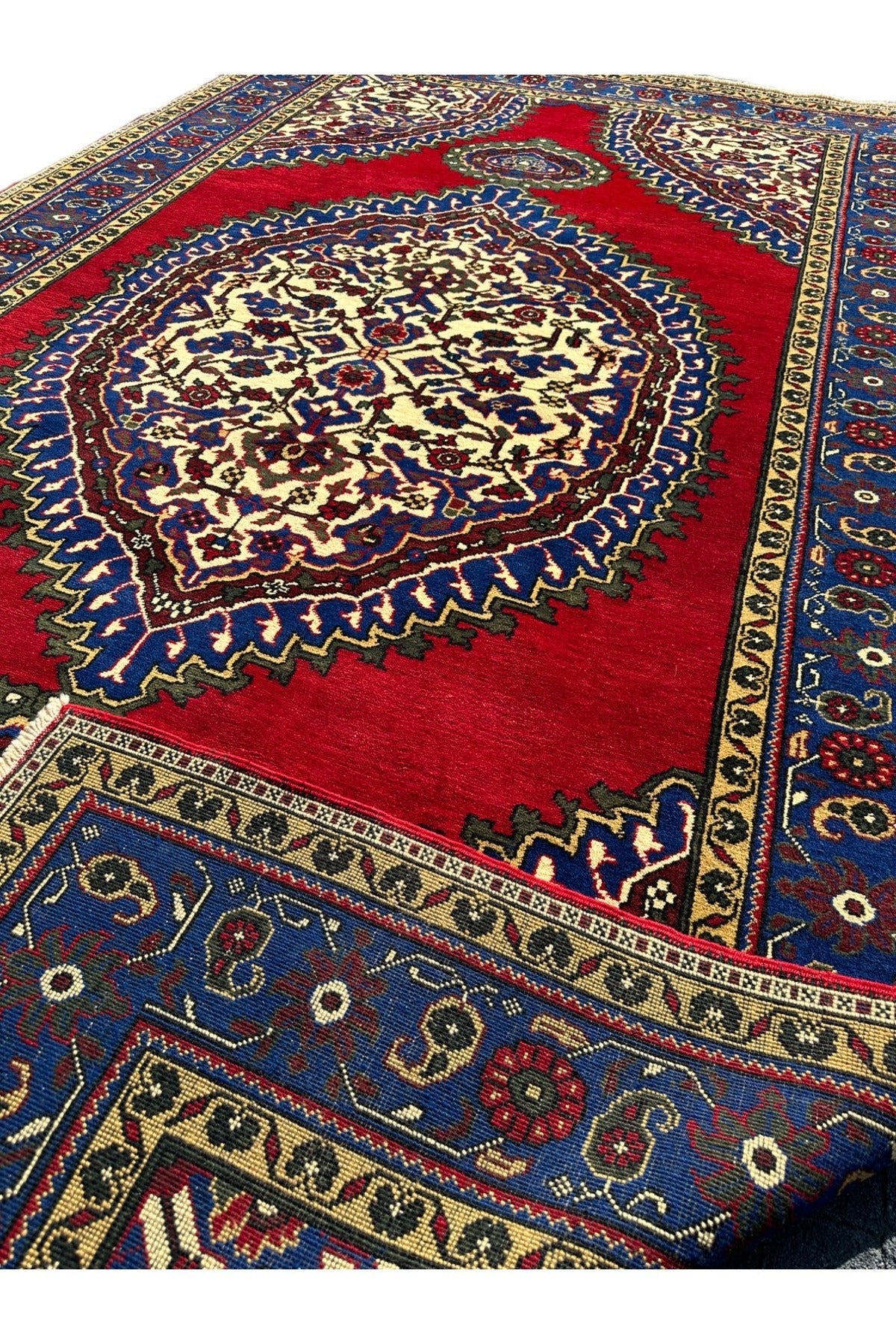 BURAK Rug Hand-Woven ISIKLAR Rug 220X390 Navy Red 8,5 M2 Large Living Room Rug - MALLTURK
