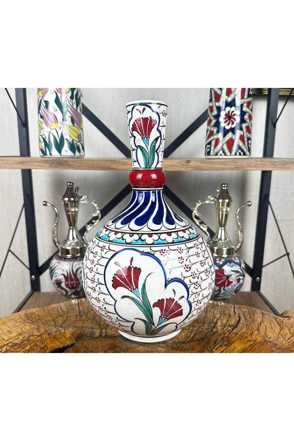 Cini Evi Ottoman Carnation – Iznik Tile Teardrop Vase - MALLTURK
