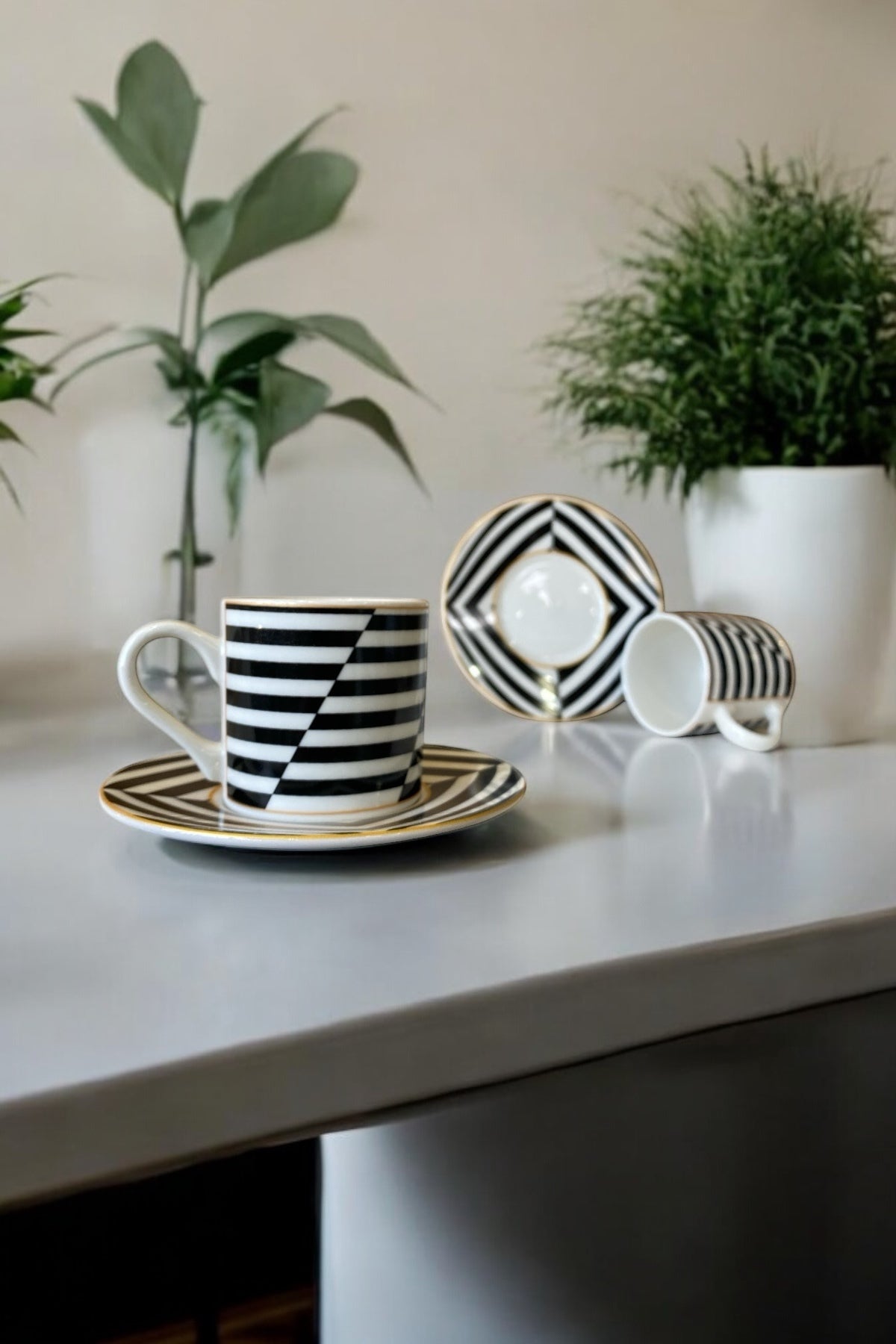 Eporselen Monochrome 2-Person 4-Piece Porcelain Coffee Cup Set - MALLTURK