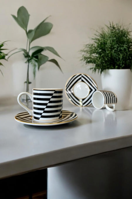 Eporselen Monochrome 2-Person 4-Piece Porcelain Coffee Cup Set - MALLTURK