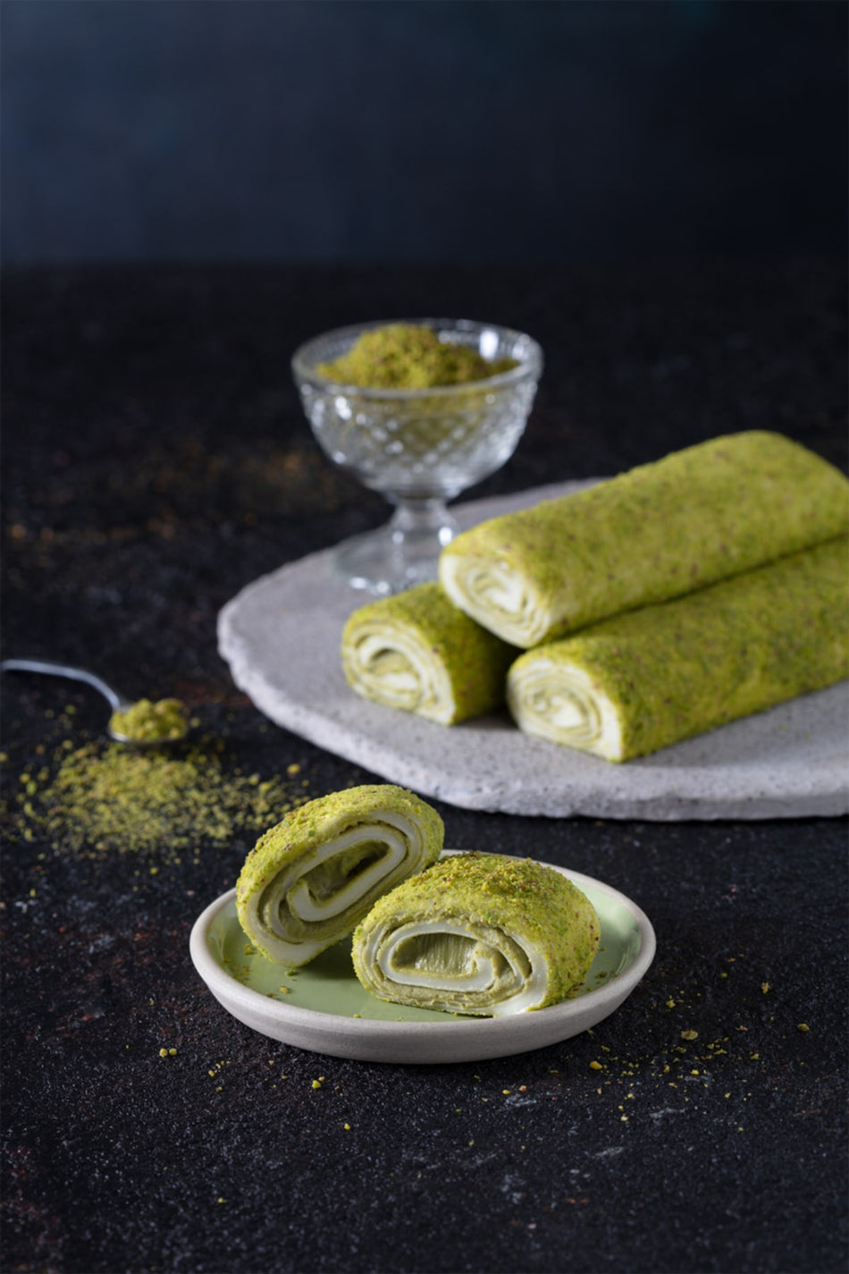 MESHUR safranbolu lokumcusu toz fistik Coated fistik ezmeli Sultan Style Rolled 500 g - MALLTURK