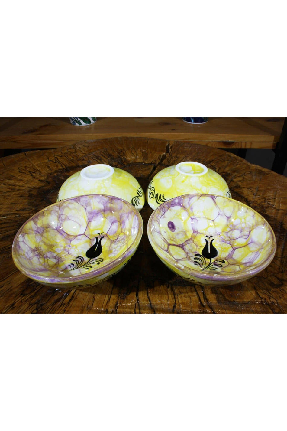 Cini Evi Black Tulip Patterned Design Bowl Set - MALLTURK