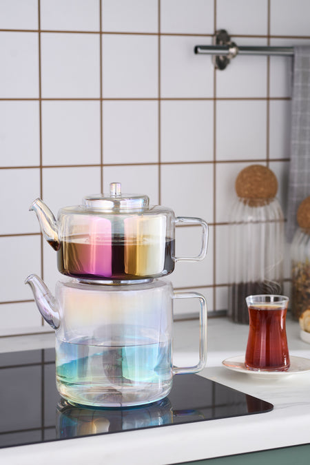 Karaca Flat Borosilicate Glass Midi Teapot Luster - MALLTURK
