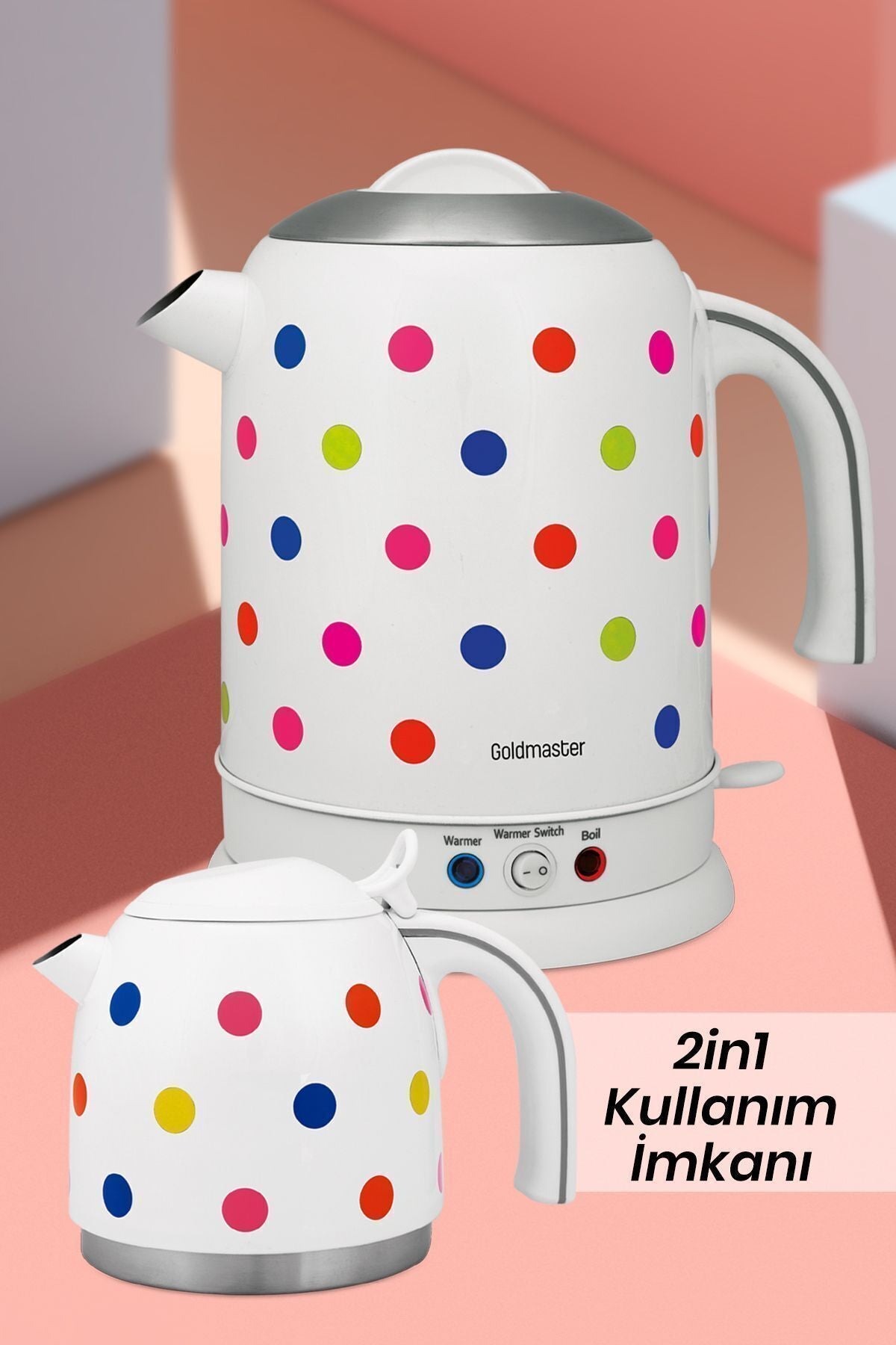 GoldMaster Viola 2200 Watt Polka Dot Design Stainless Steel Tea Maker and Kettle - MALLTURK