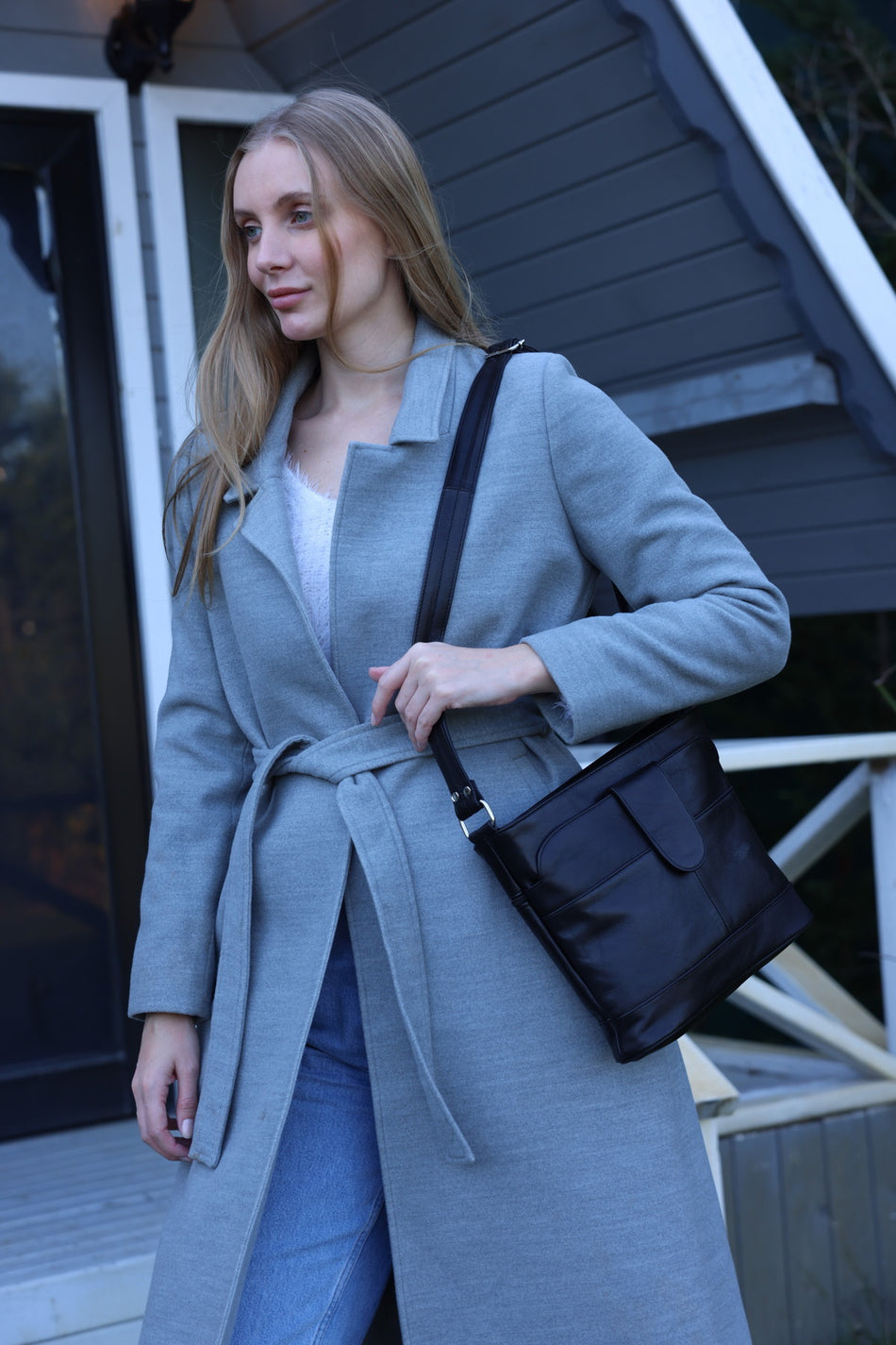 Fubileather Genuine Leather Crossbody Messenger Bag Black