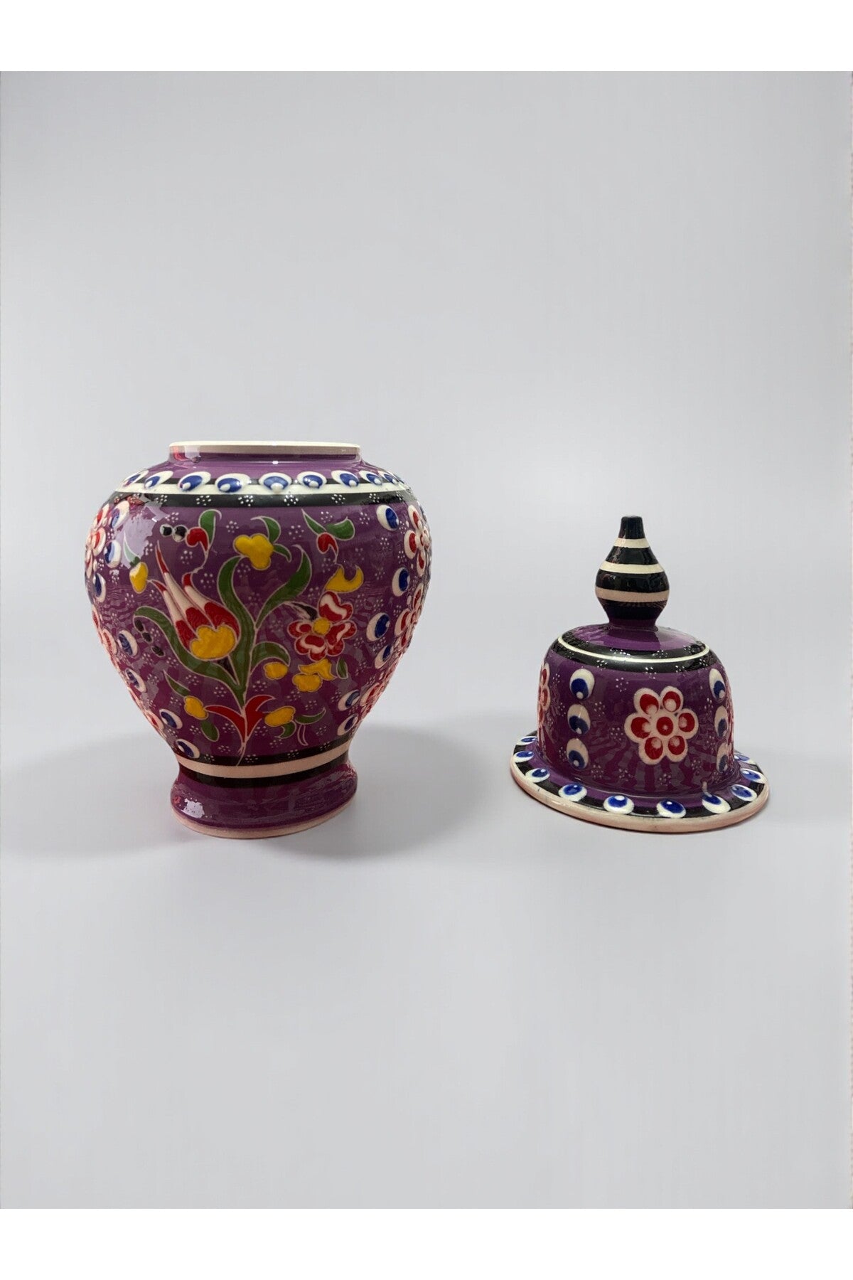 YOOS Handmade Wheelwork 25cm Kutahya Ceramic Shah Cube Ceramic Vase Purple - MALLTURK