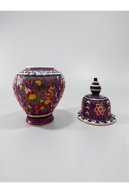YOOS Handmade Wheelwork 25cm Kutahya Ceramic Shah Cube Ceramic Vase Purple - MALLTURK