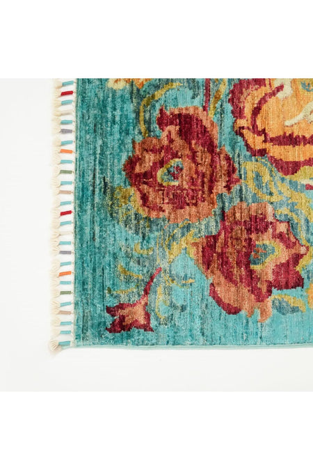 Halicizade Hand-Woven Karabag Pattern Blue Wool Rug - MALLTURK