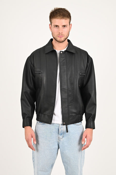 ALIN Beirut Men's Genuine Leather Oversized Leather Jacket Black - MALLTURK