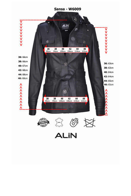 ALIN Sansa Women's Genuine Leather Hooded Belted Leather Jacket Brown - MALLTURK
