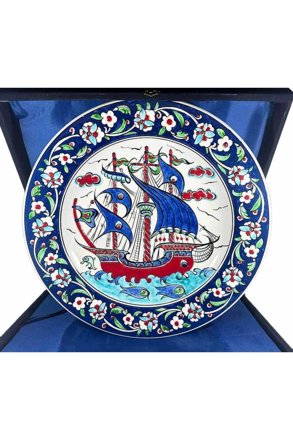 Cini Evi Ottoman Galleon 30 cm (11.81 inch) Iznik Tile Plate - MALLTURK