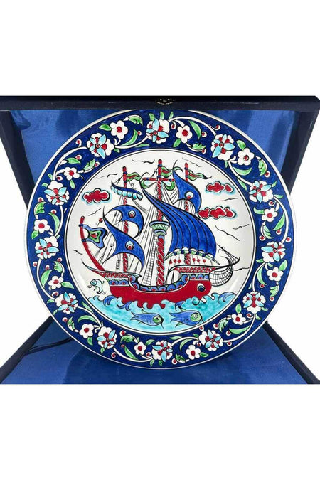 Cini Evi Ottoman Galleon 30 cm (11.81 inch) Iznik Tile Plate - MALLTURK