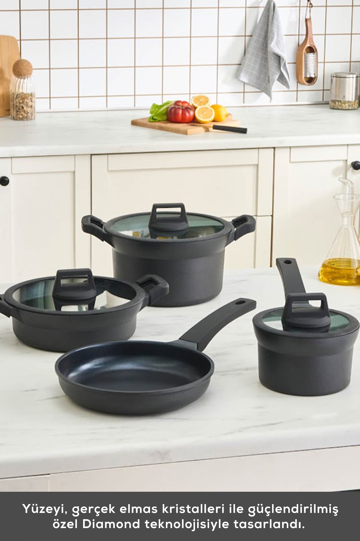Karaca Biodiamond Riga Cast Induction Compatible Silikon Tutacak Hediyeli 7 Piece Cookware Set